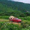 Auto roof tent with 280TC 2000 waterproof lattice cloth for use on vehicles